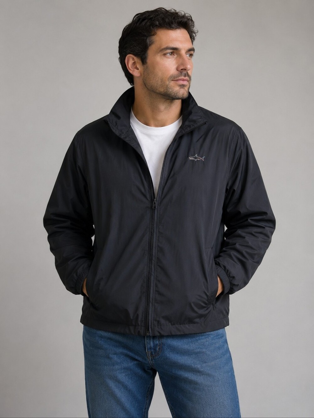 Greg Norman Collection XXL Black Jacket with Multicolor Shark Logo